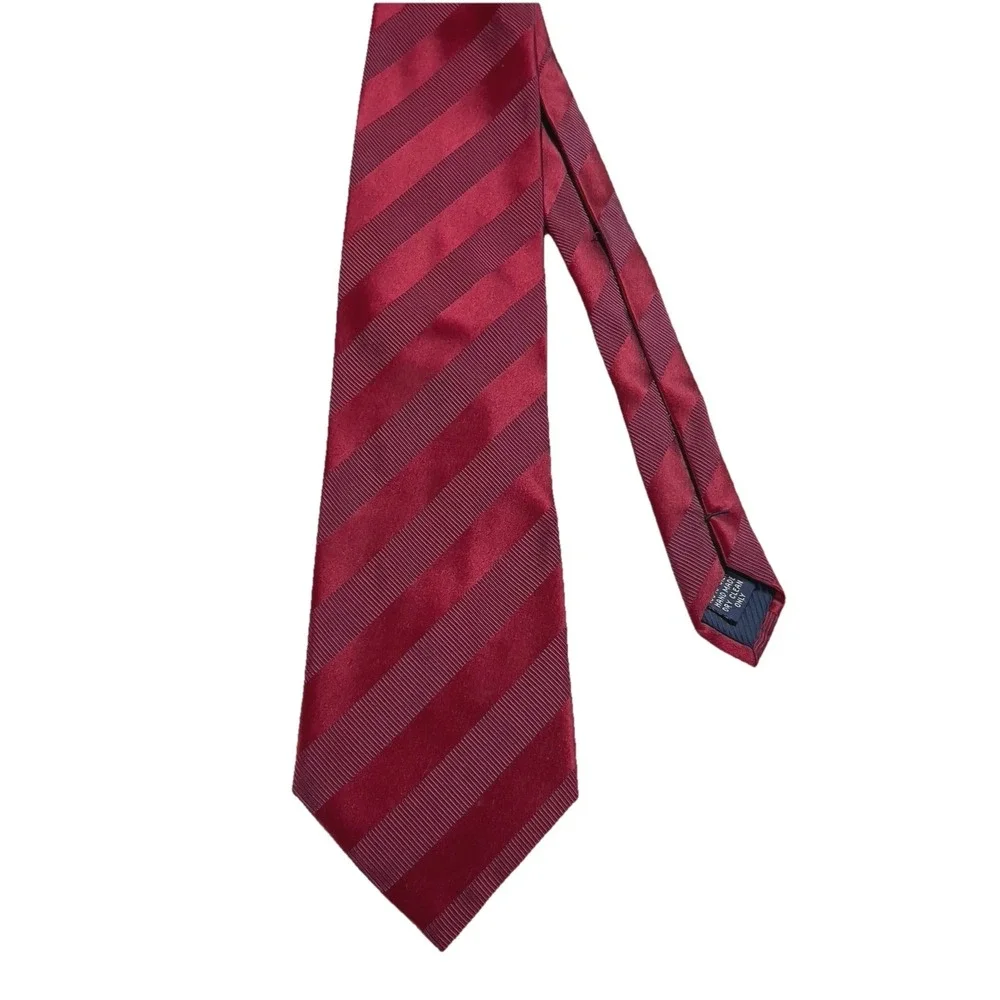 Henry Jacobson Necktie Mens Burgundy Red Excellent Silk Tonal Striped Hand Made